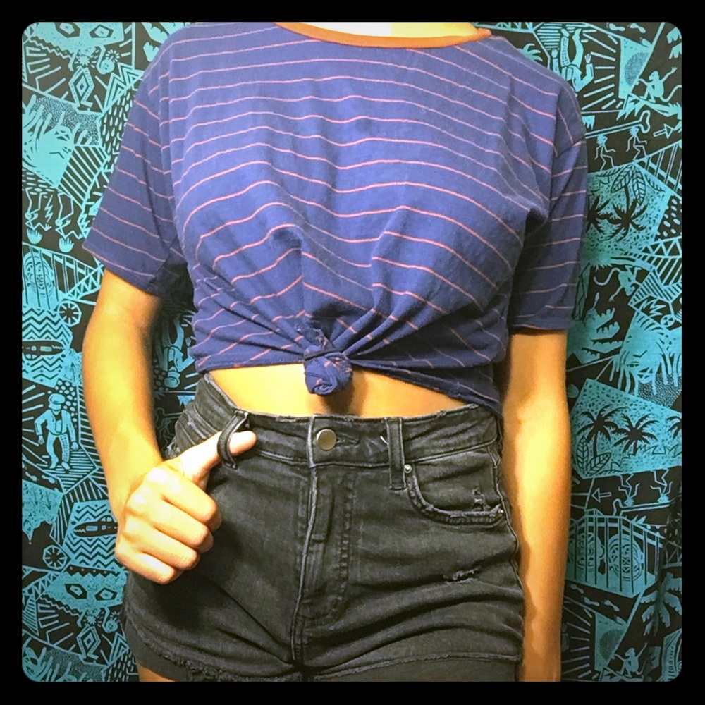 Knot Front Striped Crop Tee